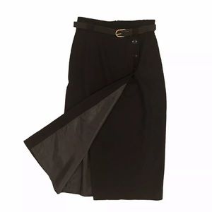 80s Midi Wool Skirt Black XS SM Straight Skirt